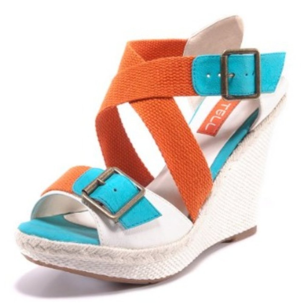 Kiss & Tell Turquoise & Orange Carina Buckle Sandal 8.5